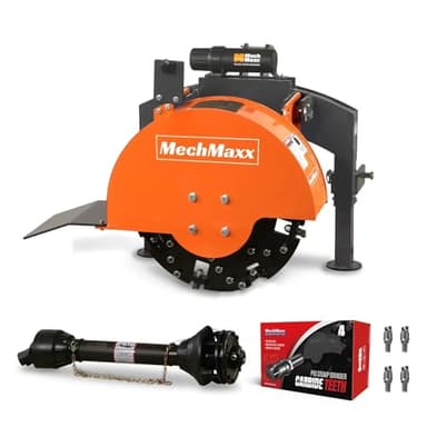 MechMaxx Heavy Duty 3-Point PTO Powered Stump Root Grinder For 15-45HP Tractors With 34 Carbide Teeth, 6'' Cutting Depth, 24'' Flywheel Diameter, Model SG24 Green (Orange)