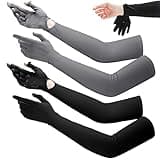 Yahenda 2 Pairs Women UV Long Sun Protection Gloves Touchscreen Arm Sun Driving Gloves UPF 50+ for Outdoor Sports Cycling (Gray, Black)