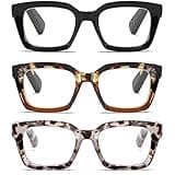 LOUOL 3 Pack Readers for Women Oprah Style Square Reading Glasses Blue Light Blocking With Spring Hinge for Men Ladies +1.75