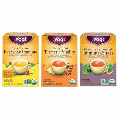 Yogi Tea Immune Support Tea Variety Pack - 16 Bags per Pack (3 Packs) - Immunity Support Sampler Set - Sweet Lemon Everyday Immune, Honey Chai Turmeric Vitality & More