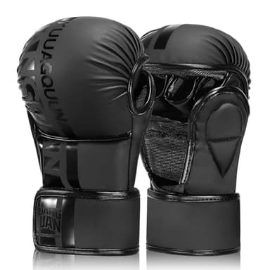 KUANG QUAN MMA Gloves Open Palm Sparring & Grappling Mitts,Martial Arts for Men & Women,Combat Sports,MMA, Boxing, Muay Thai, Kickboxing (Black, Medium)