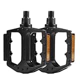 Black Aluminum Bike Pedals for Adult, Bicycle Flat Pedal 9/16 Inch with Reflectors-Lightweight