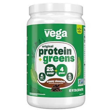 Vega Protein and Greens Protein Powder, Chocolate - 20g Plant Based Protein Plus Veggies, Vegan, Non GMO, Pea Protein for Women and Men, 1.3 lbs