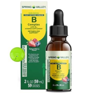 SUREFECT Spring Valley Fast-Acting Liquid B-Complex with B12 - Sublingual Berry Flavor - Metabolism & Energy Support - 2 fl oz (59 Doses) Organizer.