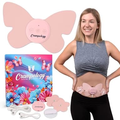 Crampology Relief Pink-Period Cramps Pain Relieving Device, Cramp Massager for Menstrual and Lower Back Ache, Reduces Endometriosis Discomfort, PMS TENS Unit, Wireless or Wired, Natural Cycle Support