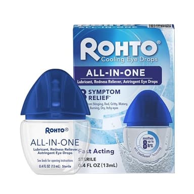Rohto All-in-One Multi-Symptom Eye Drops, CoolSense™ Technology Relieves Irritation from Red, Dry, Itchy, Burning, Gritty, and Watery Eyes, 0.4 fl oz, 3 Count