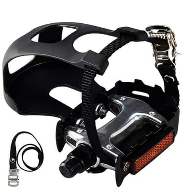 YBEKI Pro-Grade Spin Bike Pedals with Toe Clips & 4D Adjustable Straps - 9/16" Alloy Spindle for Mountain Road Bikes/Peloton/Schwinn/Sunny Bikes | 500lb Load Capacity + 12-Month Warranty