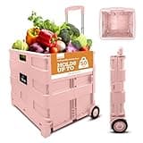 Inspired Living Ultra-Slim Rolling Collapsible Storage Pack-N-Roll Utility-carts, with Telescopic Handle, for Home, Garden, Shopping, Office, School use, Medium, Rasberry Pink