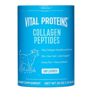 Vital Proteins Grass Fed Collagen Peptides Powder, Supports Hair, Skin, Nails, Bones, and Joints Health, Hydrolyzed Peptides - Zero Sugar, Unflavored, 20oz