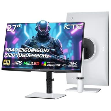 KTC 27 Inch 4K MiniLED Gaming Monitor, UHD 3840x2160 Dual Mode (4K 160Hz/FHD 320Hz), HDR 1400, Fast IPS, Type-C 65W, KVM, VESA, Tilt & Swivel & Height Adjustable, White, M27P6