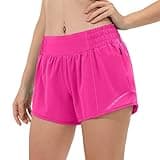 Aurefin High Waisted Athletic Shorts for Women, Womens Plus Size Running Workout Shorts with Liner and Zip Pocket 4 inch Sonic Pink/XXS