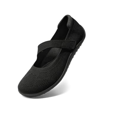 Arromic Wide Toe Box Flat Shoes Women Mary Jane Flat Shoes Comofortable Ballet Flat with Adjustable Straps Slip on Washable Knit Casual Flats Black