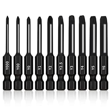 TriWing Bit Set (10 Pack - 2.3" Long Magnetic Heads) in The Following Tri Wing Bits Screwdriver Sizes: Y000, Y00, Y0, Y1, Y2, Y2.5, Y3, Y4, Y5, and Y6