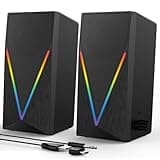 Computer Speakers, Desktop Speakers with 6 Colorful RGB Lights, Headphone Jack, Enhanced Bass and Volume Control, PC Speakers USB Powered & 3.5mm Aux Gaming Speakers for Laptop Monitor PC Tablet Phone