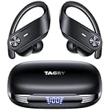 TAGRY Bluetooth Headphones Wireless Earbuds 80Hrs Playtime IPX7 Waterproof Digital Display Sport Ear Buds with Earhook Mic in-Ear Earphones Stereo Sound Earbud for Workout Running Exercise Gym Black