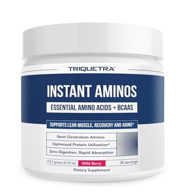 Instant Aminos - EAA+BCAA - 10 Essential Amino Acids Supplement - Rapid Absorption, Zero Digestion - Supports Lean Muscle, Recovery & Aging - 321% DIAAS Protein Score - Wild Berry (30 Servings)