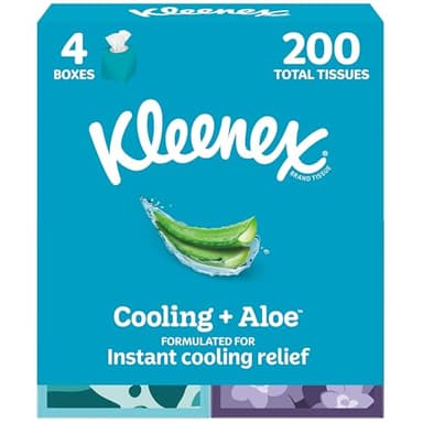 Kleenex Cooling + Aloe Facial Tissues, 4 Cube Boxes, 50 Tissues Per Box, 2-Ply