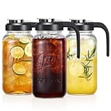 Glass Pitcher with Lid - 2 Quart Mason Jar Pitcher with Filter Lid, Wide Mouth Jar Leak-proof Water Jug, Heavy Duty Container for Water, Juice, Milk, Tea, Iced Coffee, and Drinks - Set of 3