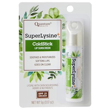 Quantum Health SuperLysine+ Coldstick Lip Sunscreen - Lysine Herbs & Nutrients Soothe & Moisturize Lips - Softens & Protects from the Sun - SPF 21 - Clear - 0.17 Ounce