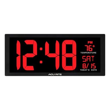AcuRite 14.5" Large Digital LED Oversized Wall Clock with Date and Temperature, Perfect for Home or Office (75127M)