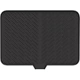 Silicone Dish Drying Mat with Built-in Drain Lip, Dish Drying Mats for Kitchen Counter, Hygienic Ultra Absorbent Dish Drying Pad, Sturdy Compact Easy to Clean Tray, Prevents Water Build Up (Black)