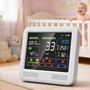 Indoor Air Quality Monitor 16-in-1 with CO2 Detector, PM2.5P, PM10, M1.0, HCHO & TVOC – Portable Air Quality Tester with AQI Alerts, Temperature & Humidity Meter Kit for Home Office Nursery RV