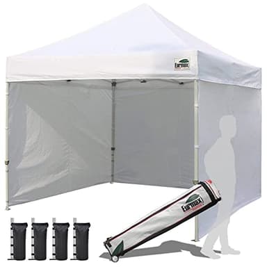 Eurmax USA 10'x10' Pop-up Canopy Tent Commercial Instant Canopies with 4 Removable Zipper End Side Walls and Roller Bag, Bonus 4 SandBags(White)