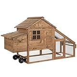 Best Choice Products 71in Mobile Fir Wood Chicken Coop Hen House Poultry Cage for 3-5 Hens, Outdoor, Animal Care w/Wheels, 2 Doors, Nest Box, Removable Tray, UV Panel