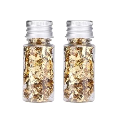 Lwuey Gold Leaf Flakes for Cake ＆ Drinks Decoration, 2PCS