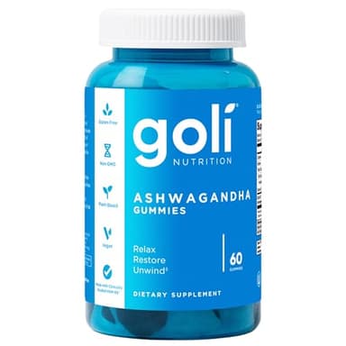 Goli Ashwagandha & Vitamin D Gummy - 60 Count - Mixed Berry, KSM-66, Vegan, Plant Based, Non-GMO, Gluten-Free & Gelatin Free Relax. Restore. Unwind, Pack of 1