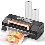 2025 Black Stainless Steel Food Vacuum Sealer, VACAPEX Deluxe Vacuum Sealer Machine with 11" Double Heat Seal and Automatic One-Touch System, Bags Storage & Cutter, Easy-Lock Handle with 2 Bag Rolls