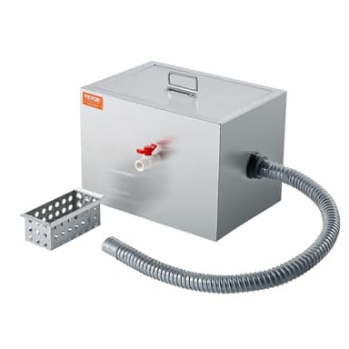 VEVOR Commercial Grease Trap 8 LBS, Stainless Steel Grease Interceptor, Side Inlet Interceptor, Under Sink Grease Trap, 2.8 GPM Waste Water Oil-water Separator, for Restaurant Canteen Kitchen