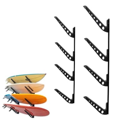 StoreYourBoard Adjustable Surfboard Storage Rack, 4 Board Wall Mount Display, Black