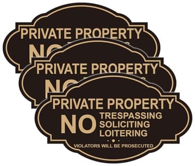 No Trespassing No Soliciting Signs for Home, Private Property 3 Pack 7x4 Inch Black Vinyl Stickers Outdoor, Soslina Waterproof Weatherproof Security Warning Signs for Fence Gate Door Yard