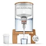 pH Recharge Glass Alkaline Water Filter Dispenser - Countertop Water Filter System - Purifier Pitcher for Home and Office - High pH Pure Drinking Water Filtration - 8.5L/2.25 Gal