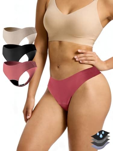 La LiVita Seamless Thong Period Underwear for Women Teens Light Flow Moisture Wicking Side Leak Prevention Panties 3 Pack