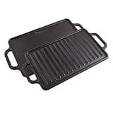 Victoria Rectangular Cast Iron Griddle. Double Burner Griddle, Reversible Griddle Grill, 13 x 8.5 Inch, Seasoned with 100% Kosher Certified Non-GMO Flaxseed Oil, Model: GDL-189