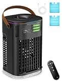3-IN-1 Portable Air Conditioners, 5400mAh Built-In Battery Personal Evaporative Air Cooler Fan, 2 Ice Packs & 1200ml Water Tank, 1-7h Timer & Remote, Mini Air Conditioner for Room Desktop Outdoors