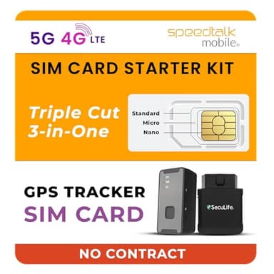 SpeedTalk Mobile GPS Tracker SIM Card Starter Kit | 3 in 1 Universal Simcard: Standard, Micro, Nano for Kids Senior Pet Car Fitness Activity 5G 4G LTE Tracking Devices | No Contract