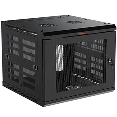 ECHOGEAR 9U Network Rack - Enclosed Wall Mount Rack Kit Includes 2X 1U Shelves, Pre-Mounted Fan, Lockable Door & Hardware - 600mm Depth Fits All Your AV Gear