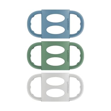 Dr. Brown's Narrow Baby Bottle Handles, 100% Silicone, Easy Grip Removable Handles for Bottle to Sippy Cup Transition, Blue/Gray/Green, 3-Pack, 4m+