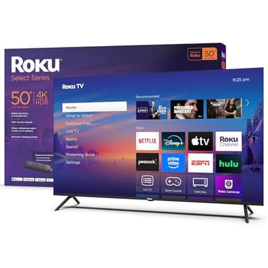 Roku Smart TV 2025 – 50-Inch Select Series, 4K HDR TV – RokuTV with Enhanced Voice Remote – Flat Screen LED Television with Wi-Fi for Streaming Live Local News, Sports, Family Entertainment