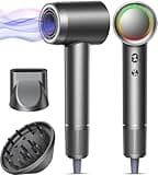 High-Speed Hair Dryer - 3 Min Fast Drying, Salon-Grade Blow Dryer with 500 Million Negative Ions, No Heat Damage, Low Noise, Lightweight, Professional Hairdryer with Diffuser & Nozzle, Gunmetal