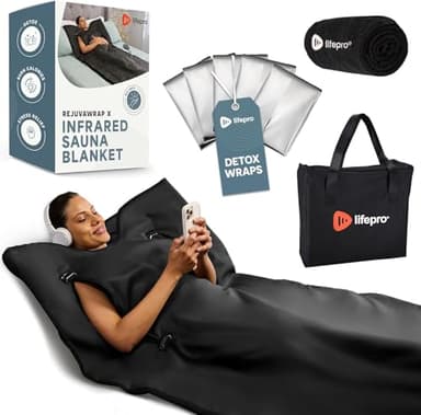 LifePro RejuvaWrap Infrared Sauna Blanket for Detox & Relaxation – Low EMF Carbon Fiber Heating, 9 Temp Levels, 5 Colors – Portable Sauna Blanket Infrared with Waterproof Interior & Carry Bag