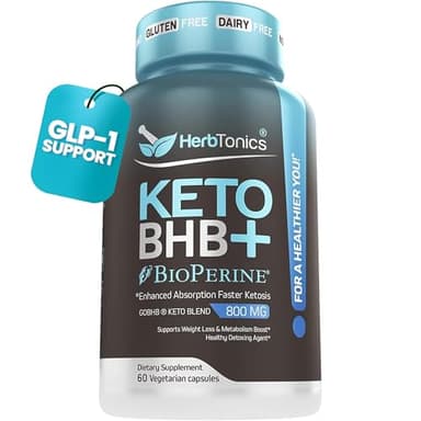 Herbtonics Keto BHB + BioPerine Keto Pills – Exogenous Ketones for Ketosis Support, Weight Management, GLP‑1 Support, Energy & Mental Focus, Vegan Friendly Non‑GMO Formula. 60 Vegan Capsules