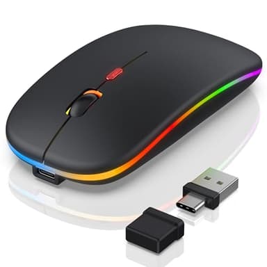 FYBC Bluetooth LED Wireless Mouse for MacBook Air iPad Pro Mac Laptop PC - Slim RGB Wireless Mouse, 3 Mode BT 5.2 & 2.4G USB-A/Type-C Connectivity Portable Mice with Jiggler Mode, Matte Black