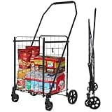 Folding Shopping Carts for Groceries, Lightweight Grocery Cart on Wheels, 360° Swivel Wheels Utility Cart with Pocket Bag, Small Portable Utility Carts for Laundry, Luggage, Holds 100 LBS