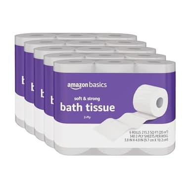 Amazon Basics Soft and Strong 2-Ply Toilet Paper, 30 Ultra Rolls = 120 Regular Rolls, Unscented, 340 Sheets, FSC Certified