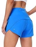 HeyNuts Focus Running Shorts for Women, High Waisted Athletic Shorts Lined Workout Shorts with Zipper Pocket 4" Dazzling Blue XS(0/2)