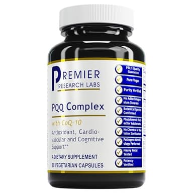 Premier Research Labs Premier PQQ Complex with CoQ10 - Coenzyme Q10, Co Q 10 Supplement with Pyrroloquinoline Quinone (PQQ) for Antioxidant, Brain & Heart Support - 60 Vegetarian Capsules